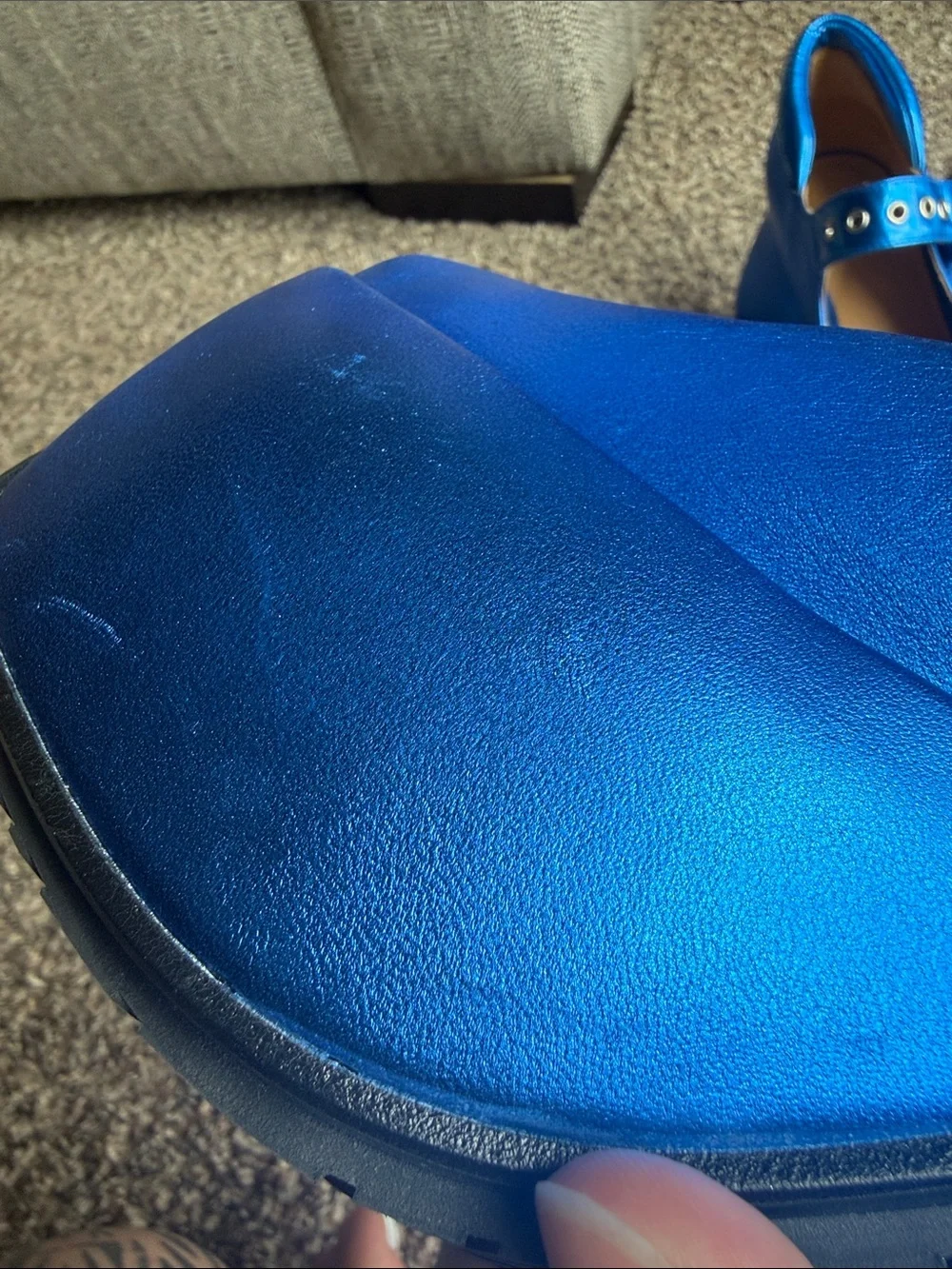 John Fluevog Superfly Kool in Metallic Blue Platform Maryjane Shoes